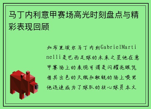 马丁内利意甲赛场高光时刻盘点与精彩表现回顾 马丁内利意甲赛场高光时刻盘点与精彩表现回顾